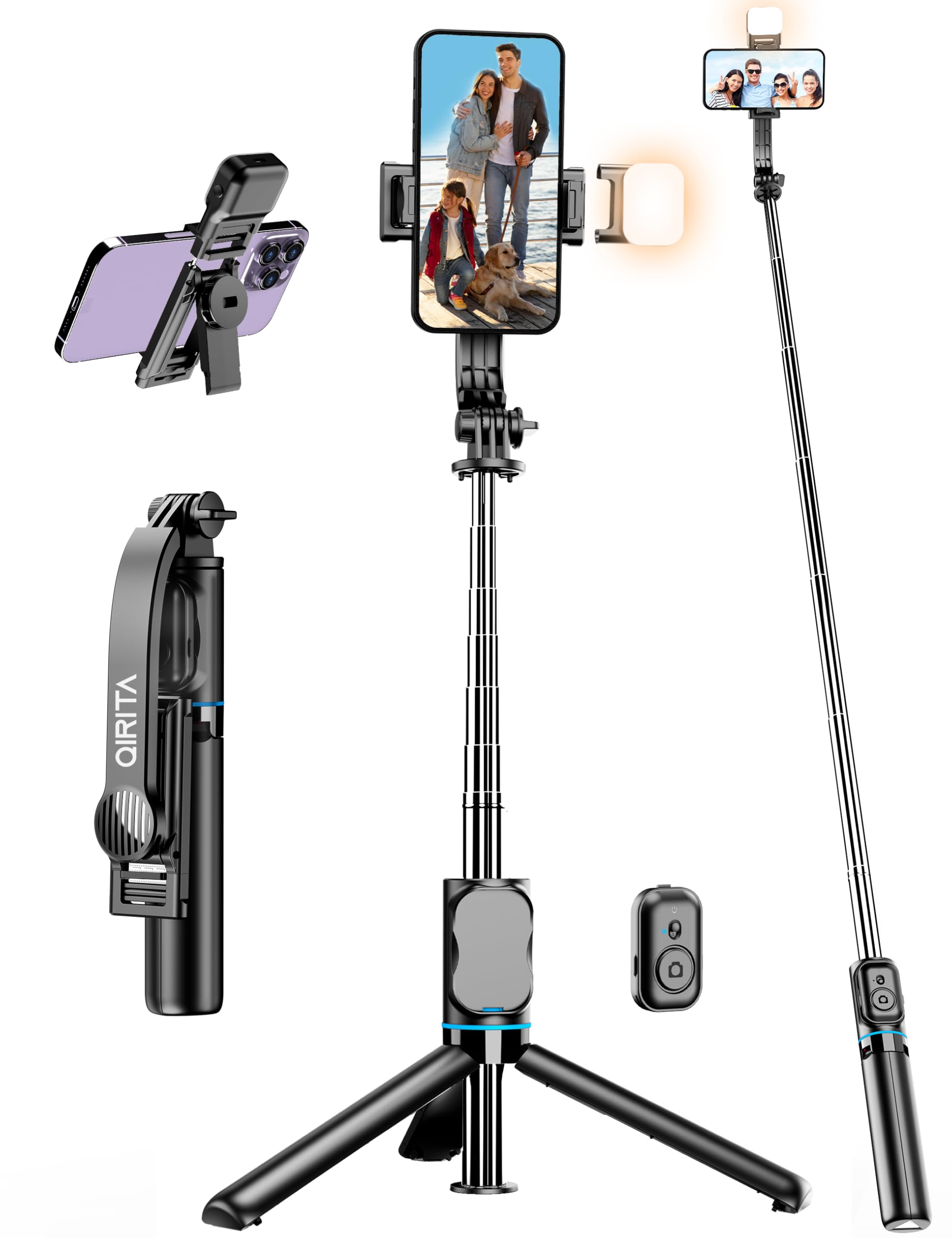Selfie Stick, 41'' Extendable Phone Tripod Stand with Phone Holder & Detachable Remote, 360° Rotation Selfie Stick Tripod for Cell Phone Compatible with iPhone, Android, Samsung