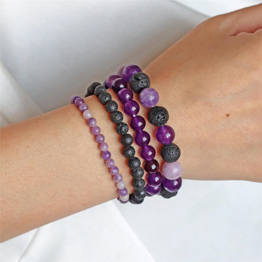 4pcs Beaded Bracelets for Women,Natural Healing Crystal Gemstones Bracelet,Anxiety Stress Relief Bracelet Handmade purple Jewelry Gifts for Women