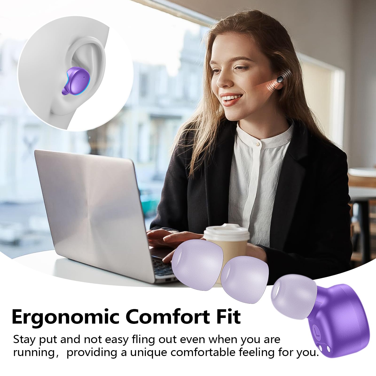 kurdene Wireless Earbuds Bluetooth 5.3 in Ear Buds Light Weight Headphones,Deep Bass Sound,Built in Mics Headset,Clear Calls Earphones for Sports Workout