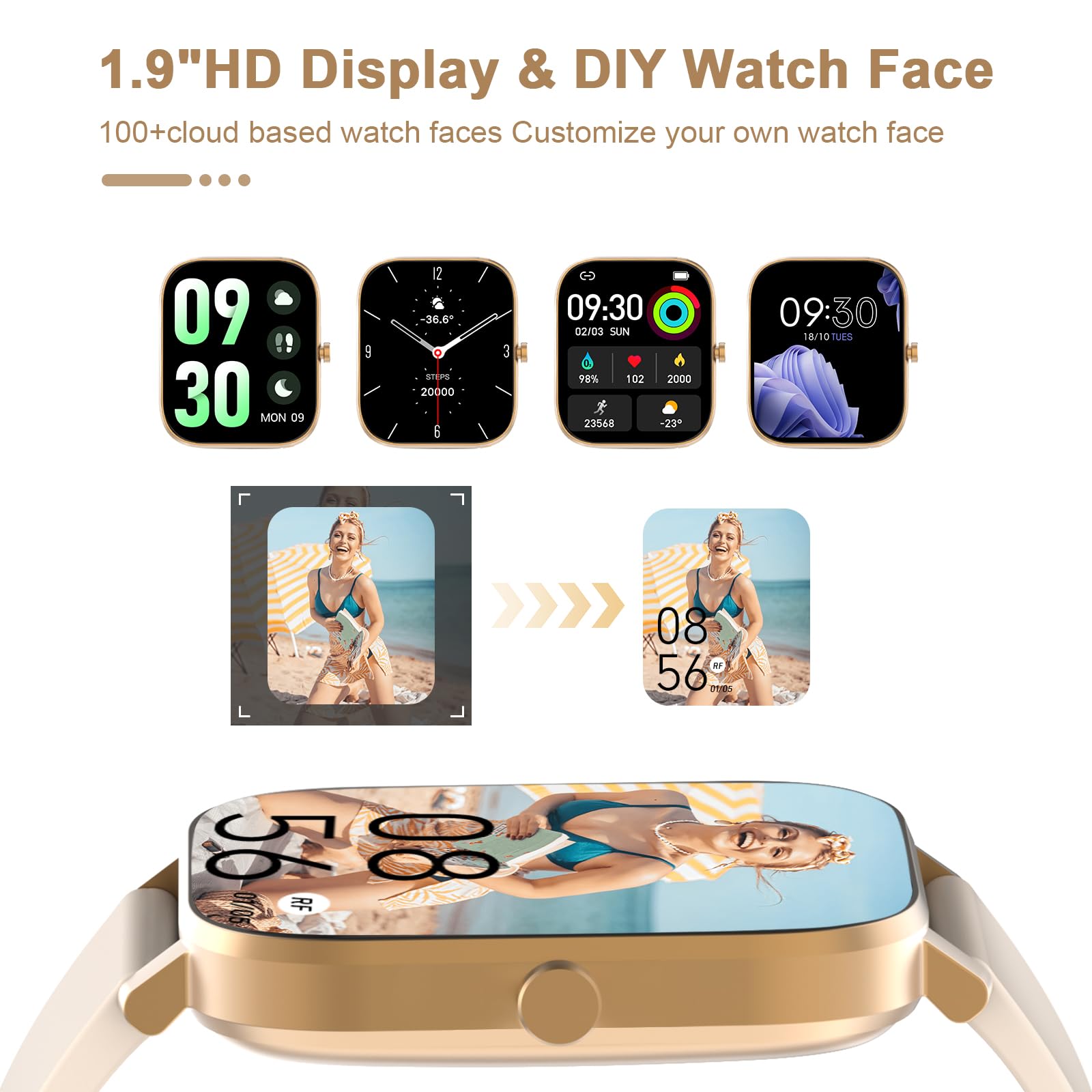 Smart Watch for Men Women Compatible with iPhone Samsung Android Phone 1.83 inch Full Touch Screen IP68 Waterproof Bluetooh Fitness Tracker Heart Rate/Sleep Monitor, Black