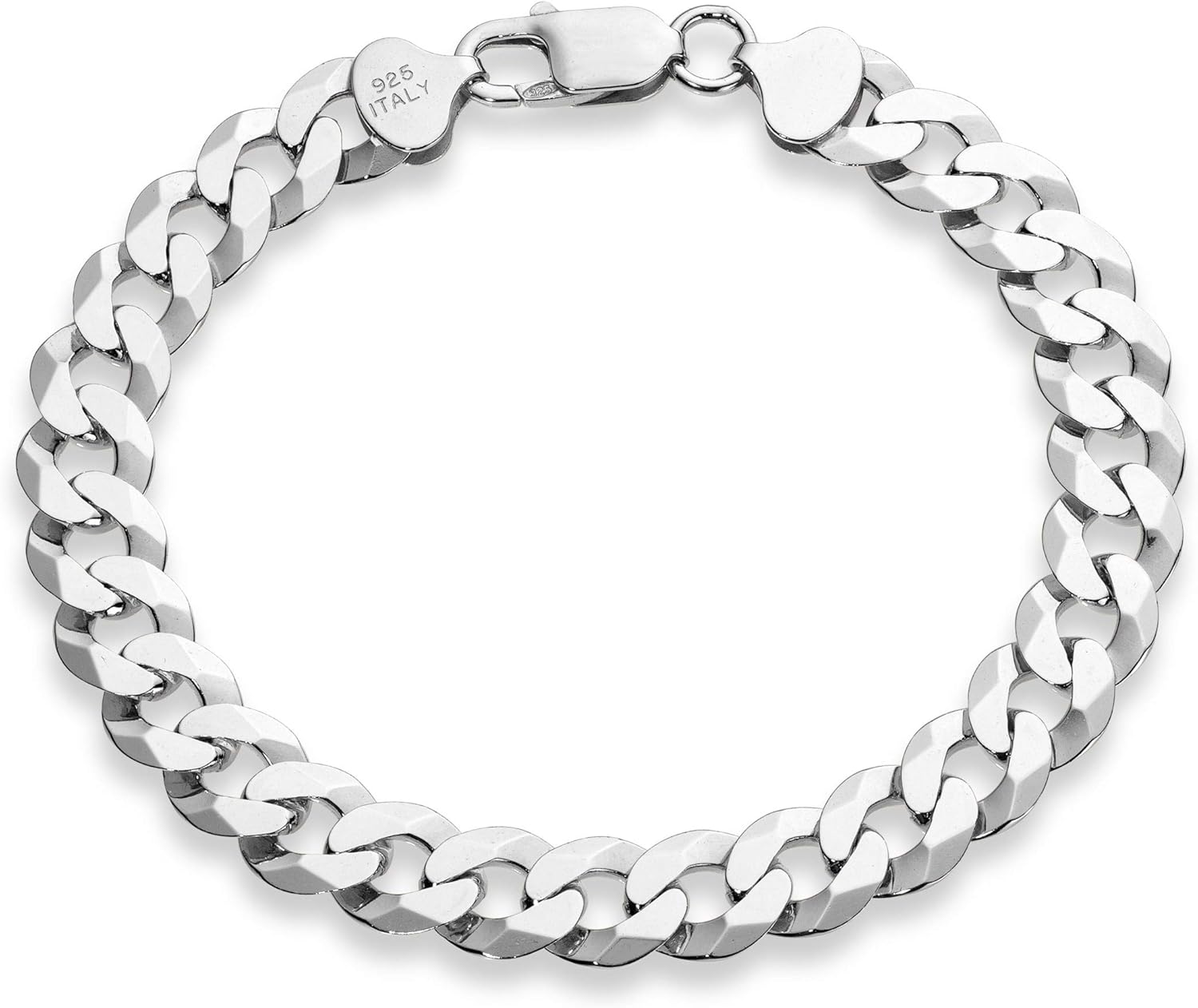 Miabella Italian 925 Sterling Silver Solid 9mm Diamond-Cut Cuban Link Curb Chain Bracelet for Men, Made in Italy