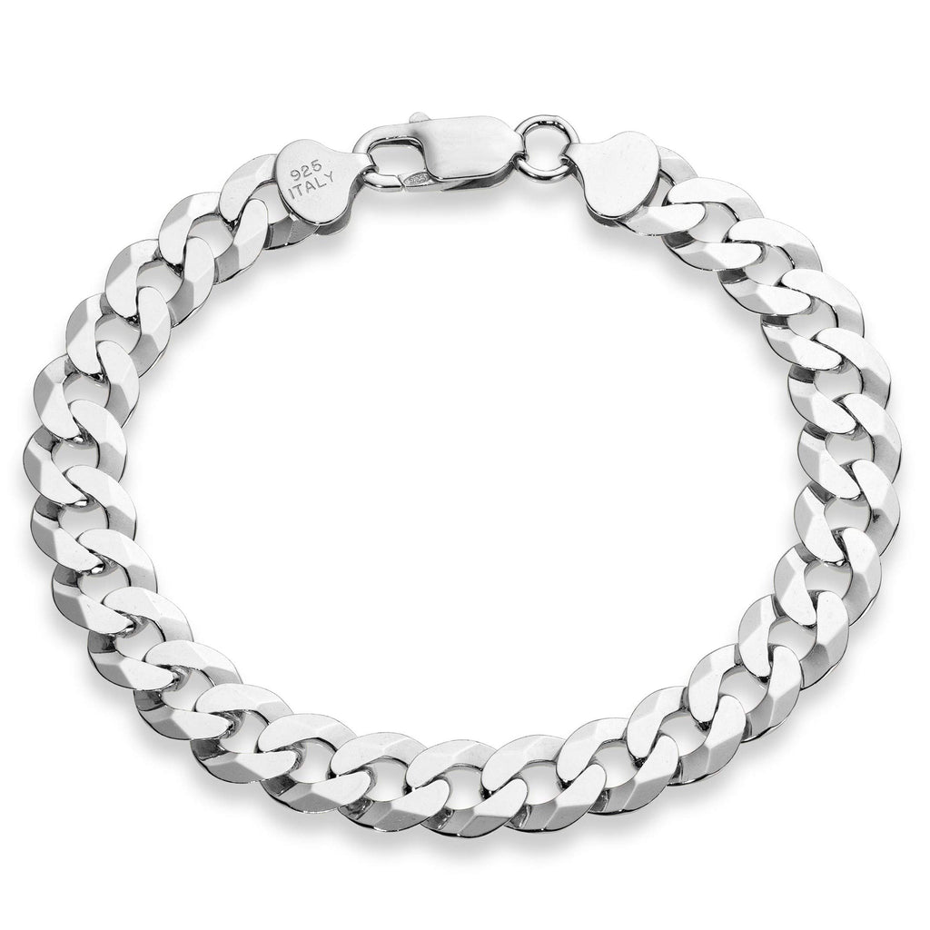 Miabella Italian 925 Sterling Silver Solid 9mm Diamond-Cut Cuban Link Curb Chain Bracelet for Men, Made in Italy