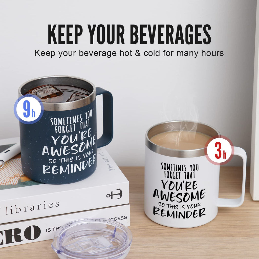 NOWWISH Inspirational Coffee Mug for Men, 14oz Vacuum Insulated Stainless Steel Cup, You Are Awesome Gift for Husband, Boyfriend, Dad - Navy Blue