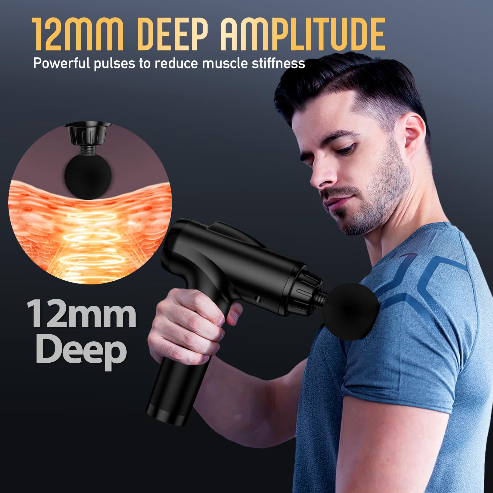 Massage Gun Deep Tissue, Handheld Electric Muscle Massager, High Intensity Percussion Massage Device for Pain Relief with 9 Attachments & 30 Speed(Grey)