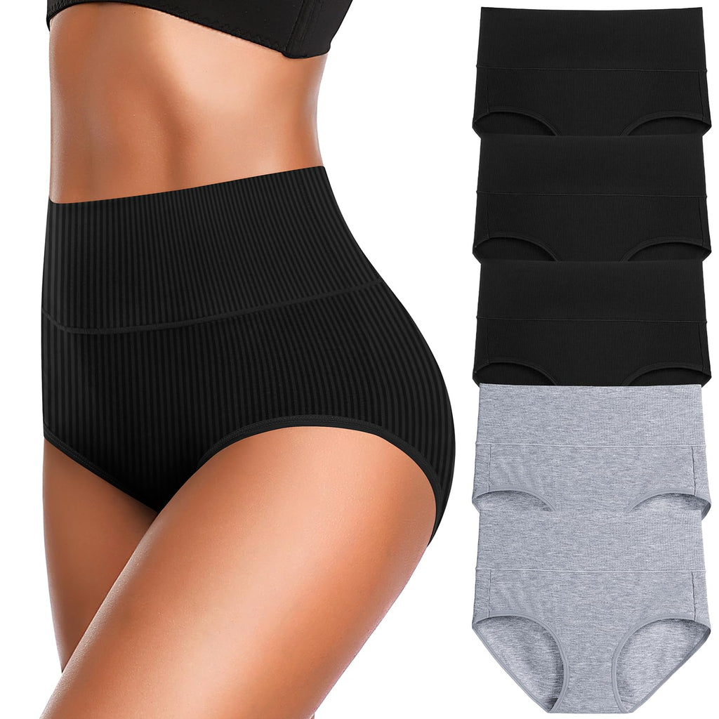Women's High Waist Cotton Underwear Super Stretchy Briefs Full Coverage Panties Soft Women Panties 5-Pack