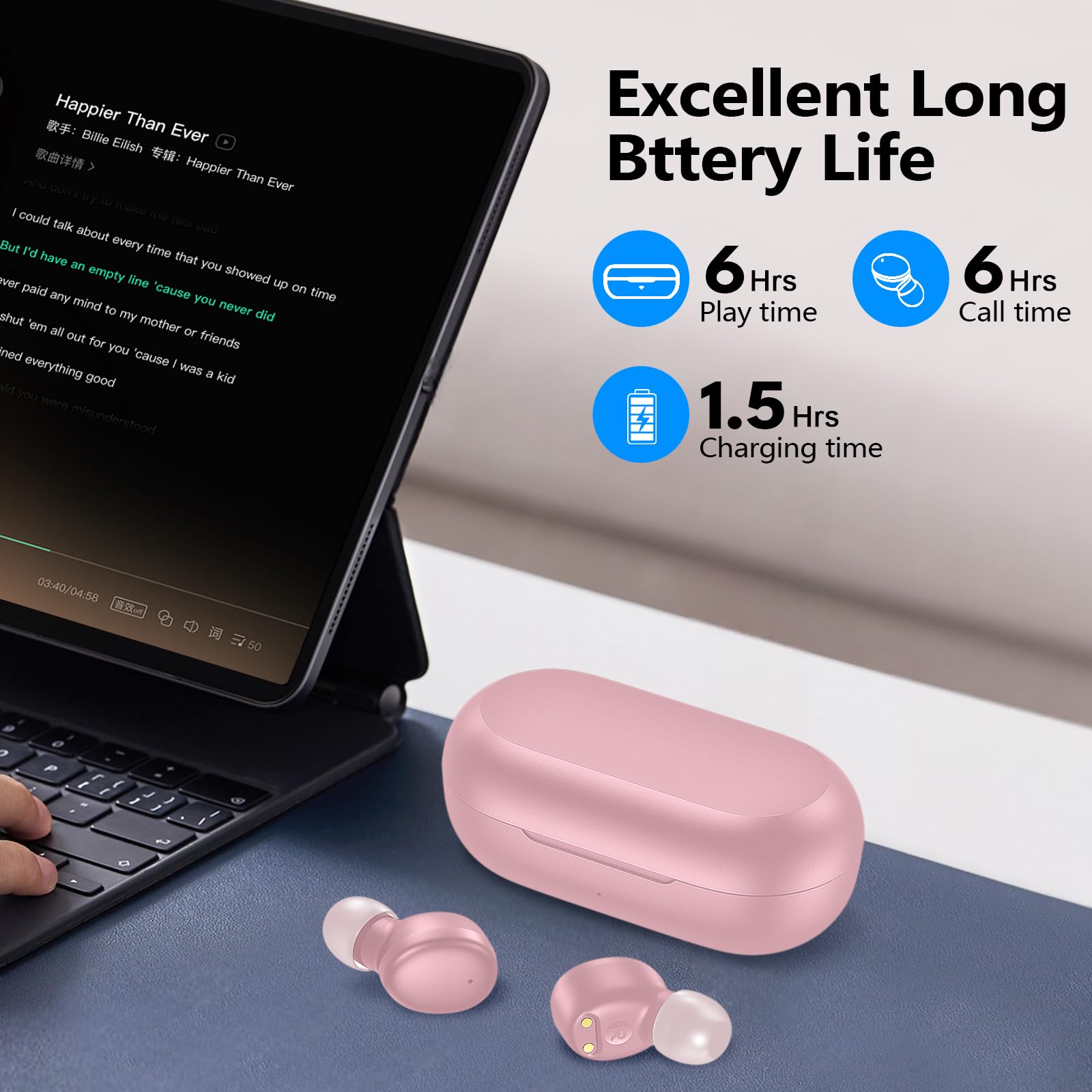 kurdene Wireless Earbuds Bluetooth 5.3 in Ear Buds Light Weight Headphones,Deep Bass Sound,Built in Mics Headset,Clear Calls Earphones for Sports Workout