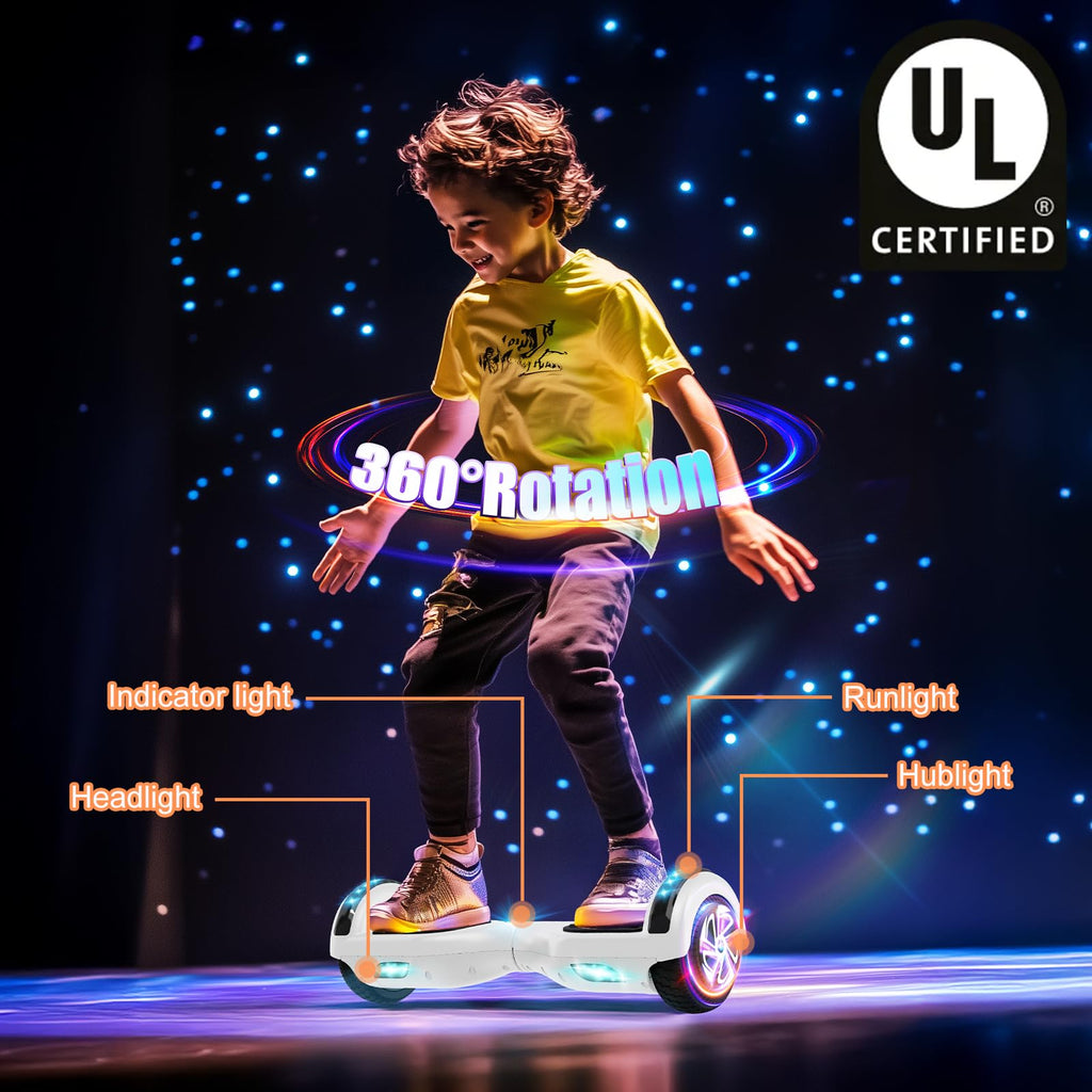 LIEAGLE Hoverboard, 6.5" Self Balancing Scooter Hover Board with Bluetooth Wheels LED Lights for Kids Adults