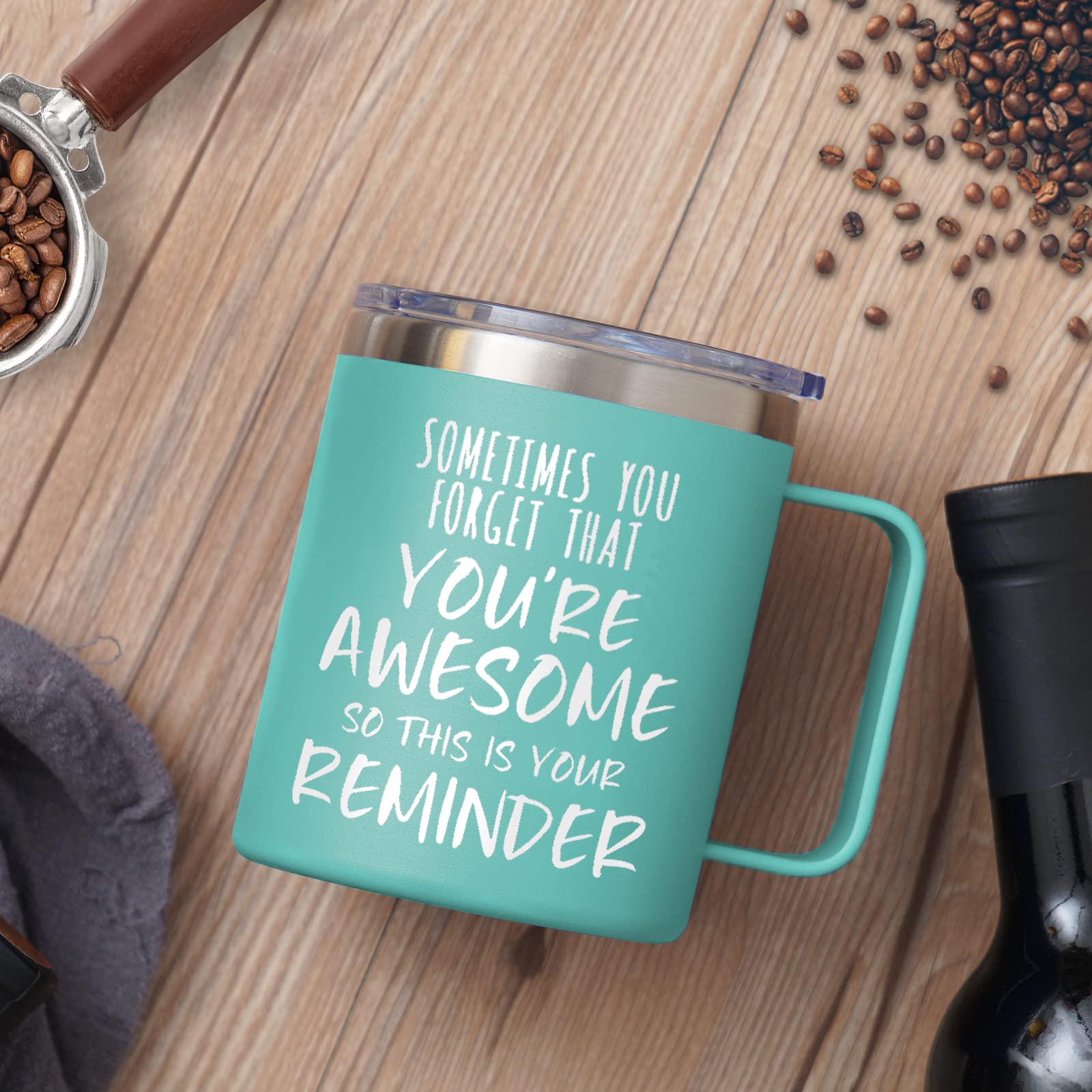 NOWWISH Inspirational Coffee Mug for Men, 14oz Vacuum Insulated Stainless Steel Cup, You Are Awesome Gift for Husband, Boyfriend, Dad - Navy Blue