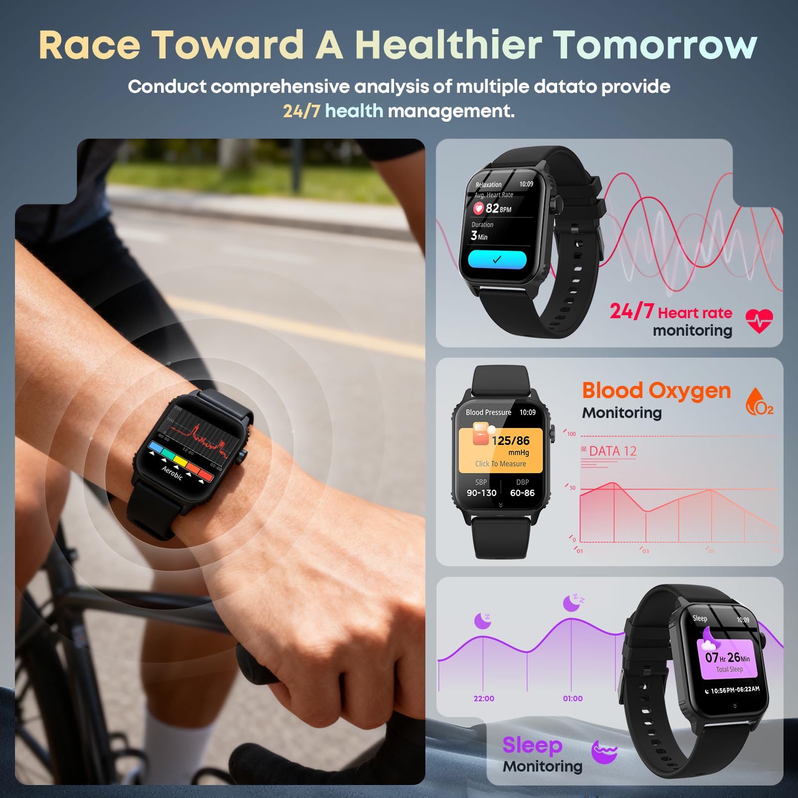 Smart Watches for Women Men, 120 Sports Modes Smartwatch with 1.83 inches HD Display, Heart Rate/Sleep Monitor, IP67 Waterproof, Bluetooth Call & Music Control for iPhone/Android Black