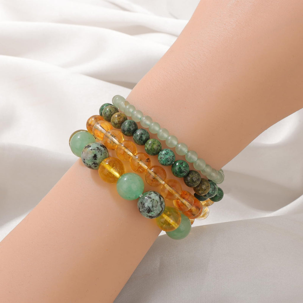 4pcs Beaded Bracelets for Women,Natural Healing Crystal Gemstones Bracelet,Anxiety Stress Relief Bracelet Handmade purple Jewelry Gifts for Women