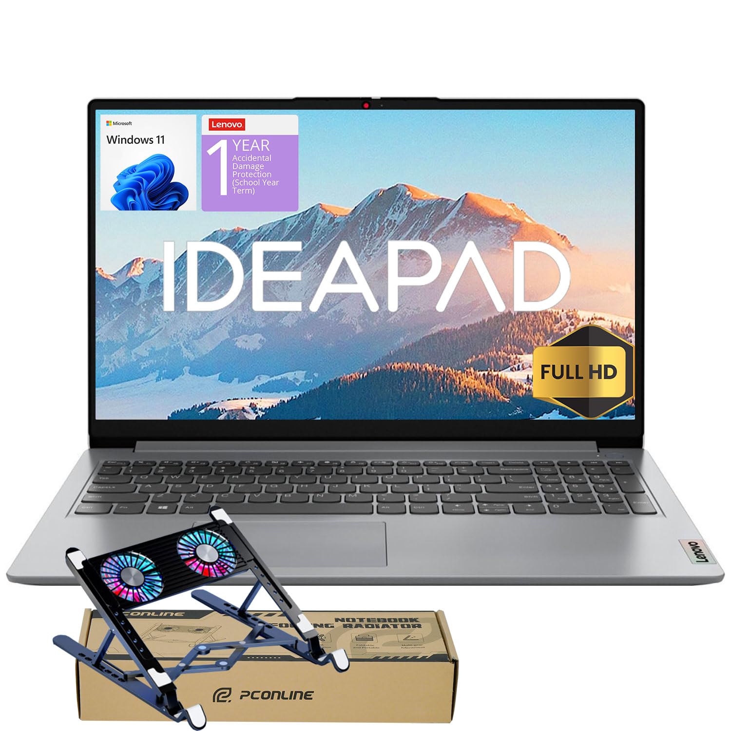 Lenovo IdeaPad 1 Student Laptop, 15.6" FHD Display, Intel Dual Core Processor, 12GB RAM, 512GB SSD + 128GB eMMC, 1 Year Office 365, Wi-Fi 6, Webcam, Bluetooth, SD Card Reader, Windows 11 Home, Grey
