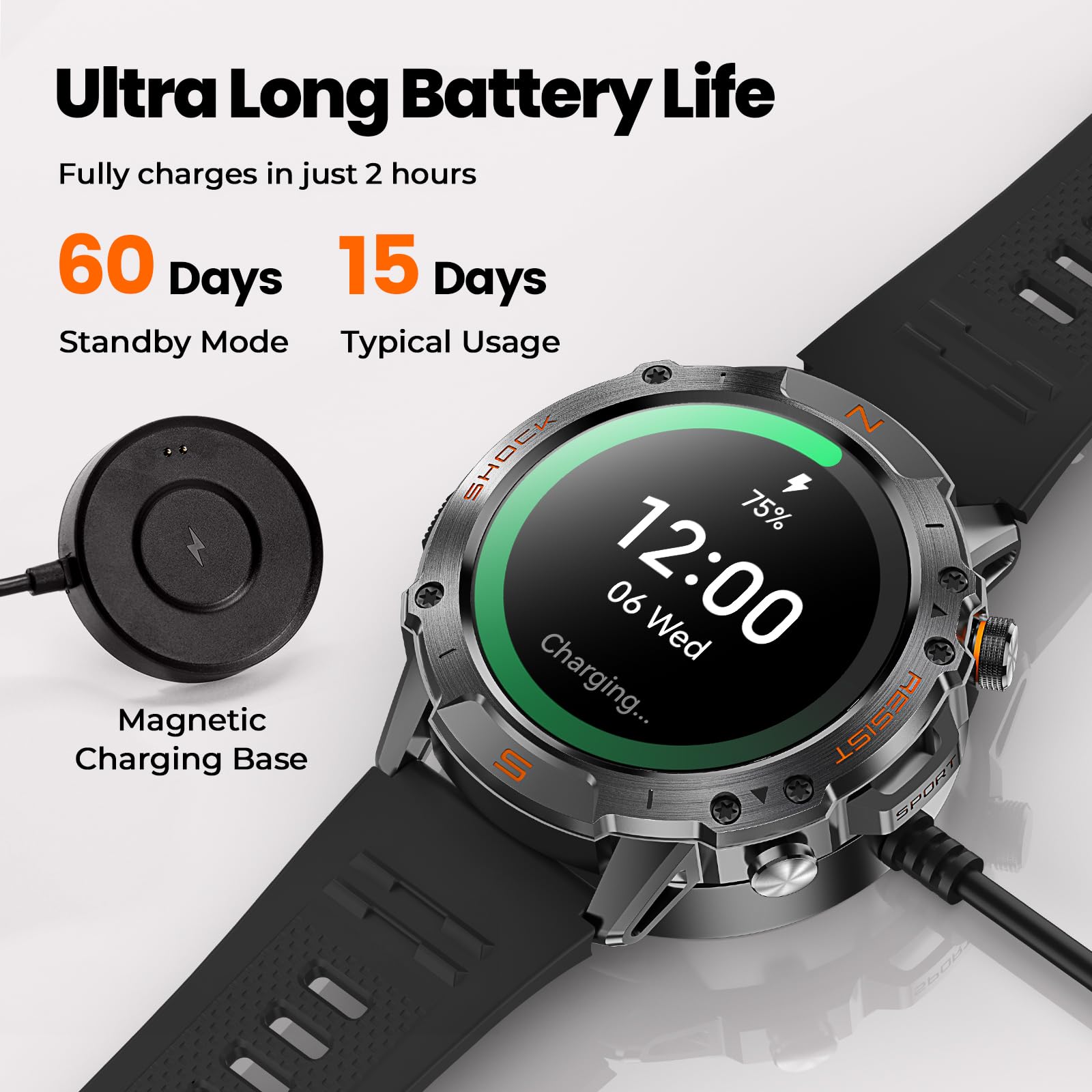 WalkerFit Smart Watch for Men, 1.43" Round AMOLED, 5ATM Waterproof, Heart Rate & Sleep Monitor,Long Battery,Outdoor Fitness Activity Tracker,Voice Control&Bluetooth Call,Compatible with iPhone Android