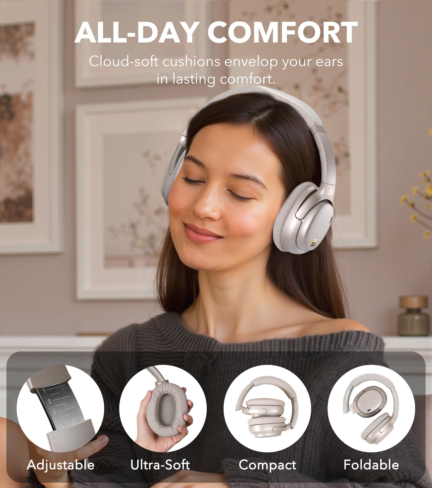 1Mii E700 Wireless Bluetooth Over Ear Headphones with Active Noise Canceling, Hi-Res Audio LDAC/aptX Low Latency for Airplane Travel Overhead Comfort, 54H Playtime, Custom EQ via App - Blue