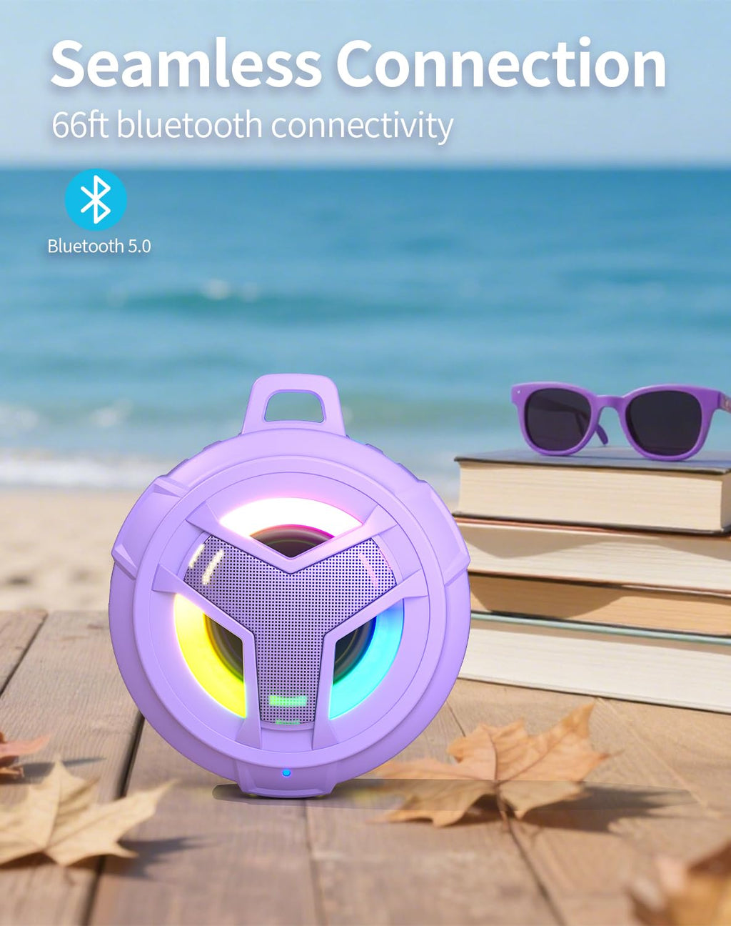 EBODA Bluetooth Shower Speaker, Portable Bluetooth Speakers, IP67 Waterproof Wireless Speaker with LED Light, Floating, 2000mAh, True Wireless Stereo for Kayak, Beach, Gifts for unisex -Black