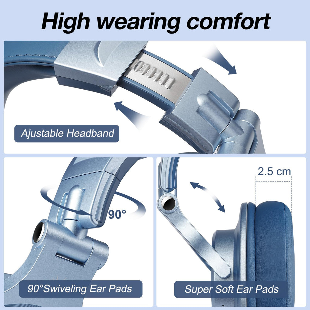 OneOdio A70 Bluetooth Over Ear Headphones, Wireless Headphones with 72H Playtime, Hi-Res, Built-in Mic, 3.5mm/6.35mm Wired Audio Jack for Studio Monitor & Mixing DJ Guitar AMP, Computer Laptop PC