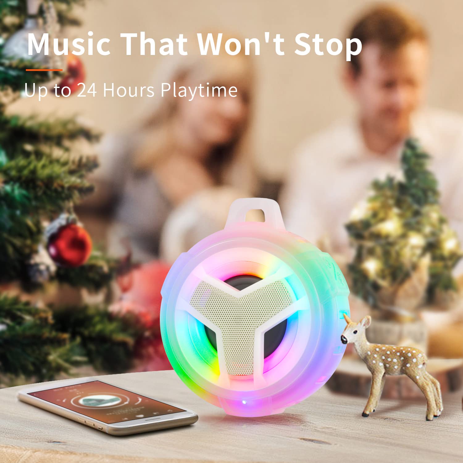 EBODA Bluetooth Shower Speaker, Portable Bluetooth Speakers, IP67 Waterproof Wireless Speaker with LED Light, Floating, 2000mAh, True Wireless Stereo for Kayak, Beach, Gifts for unisex -Black