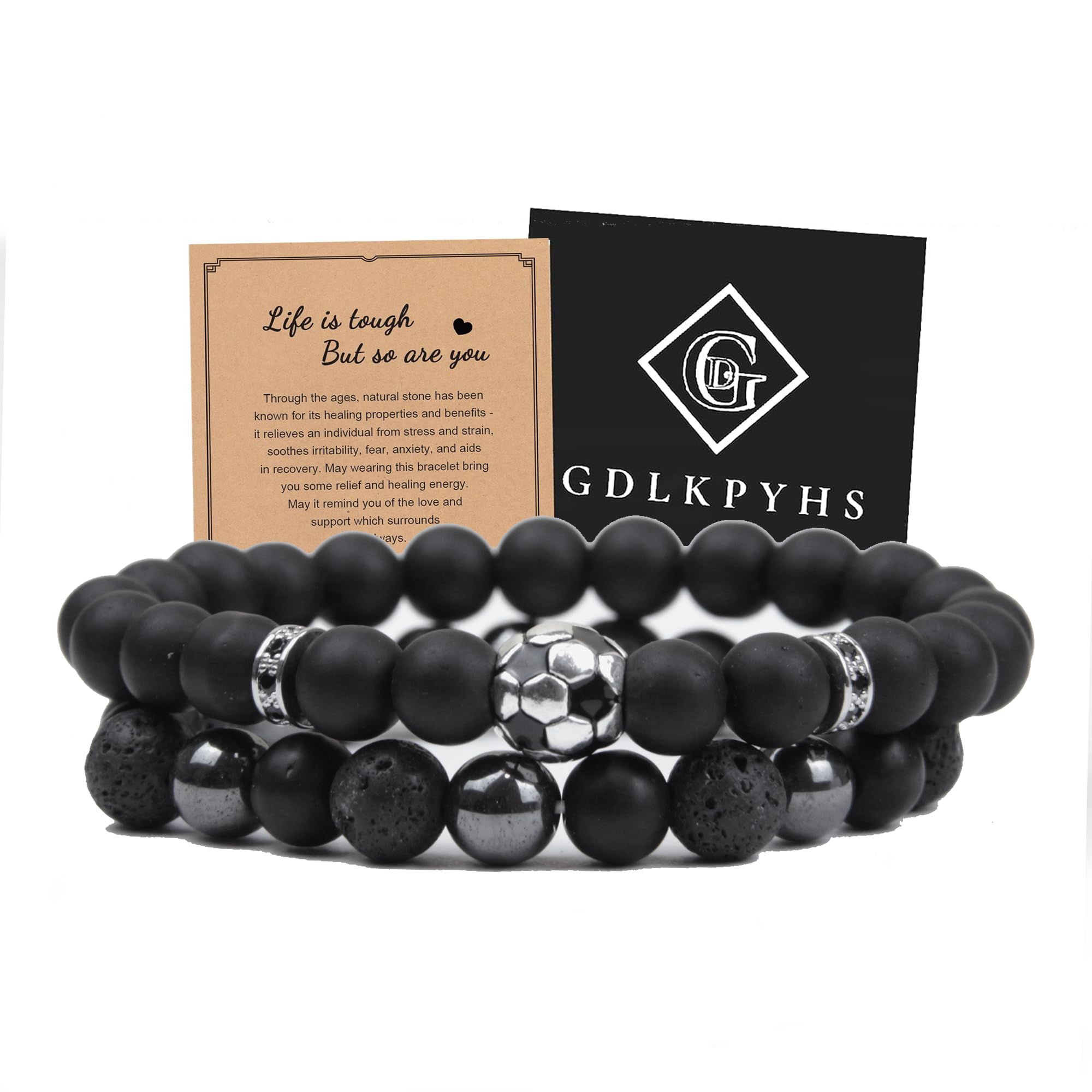 Black Obsidian Bracelet for Men - Black Tourmaline Beaded Bracelets - Mens Bracelet Set 8MM Black Onyx Hematite Lava Stone Beads Triple Protection Bracelet for Men Women Gifts