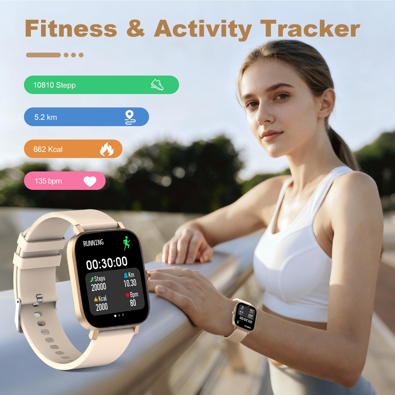 Smart Watch for Men Women Compatible with iPhone Samsung Android Phone 1.83 inch Full Touch Screen IP68 Waterproof Bluetooh Fitness Tracker Heart Rate/Sleep Monitor, Black