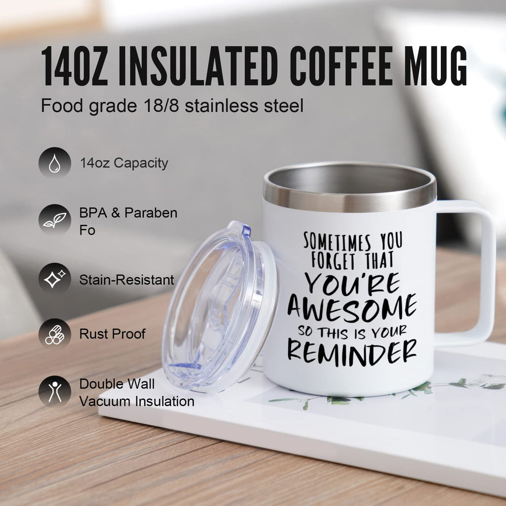 NOWWISH Inspirational Coffee Mug for Men, 14oz Vacuum Insulated Stainless Steel Cup, You Are Awesome Gift for Husband, Boyfriend, Dad - Navy Blue