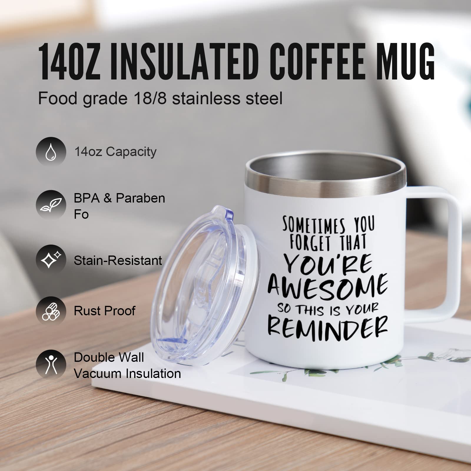 NOWWISH Inspirational Coffee Mug for Men, 14oz Vacuum Insulated Stainless Steel Cup, You Are Awesome Gift for Husband, Boyfriend, Dad - Navy Blue