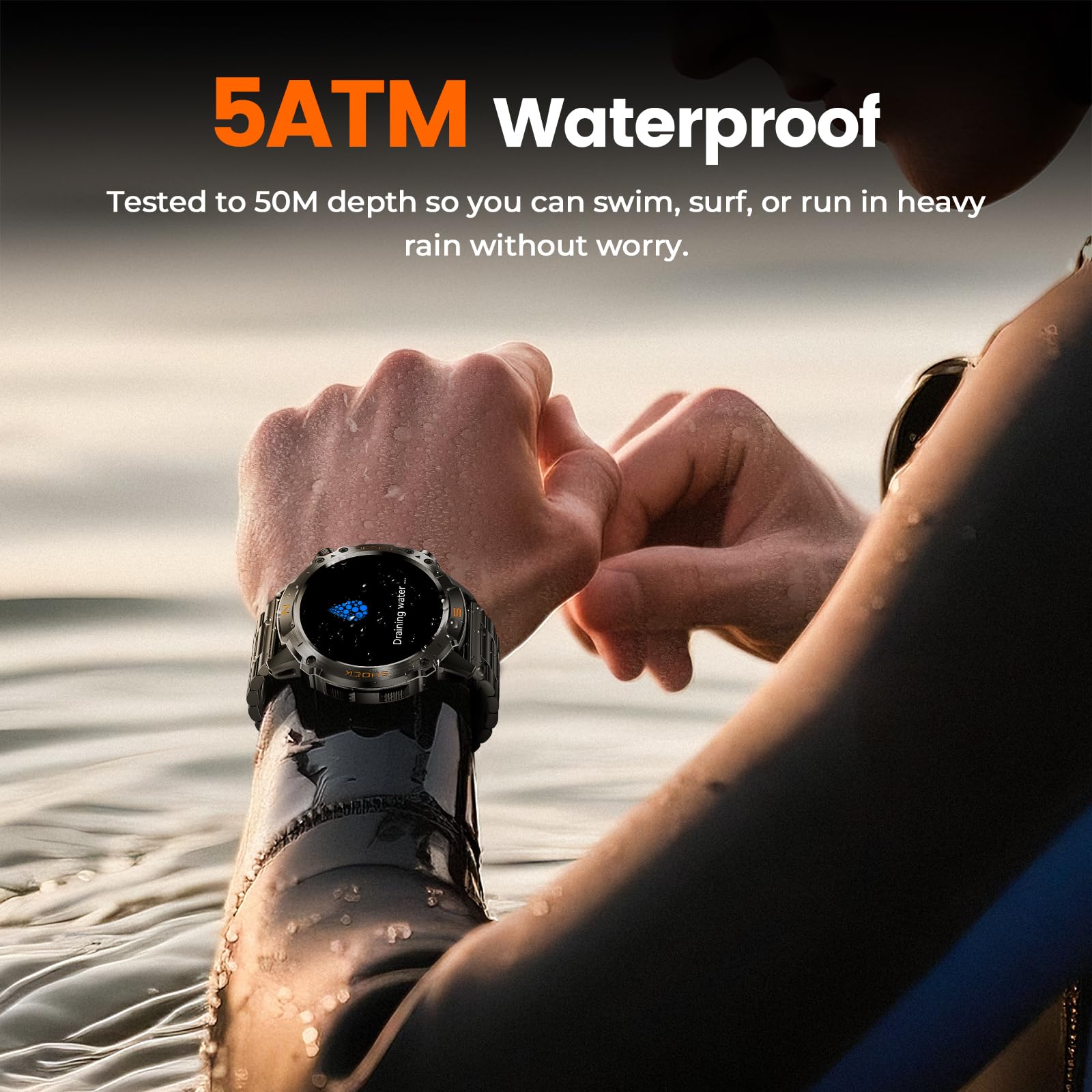 WalkerFit Smart Watch for Men, 1.43" Round AMOLED, 5ATM Waterproof, Heart Rate & Sleep Monitor,Long Battery,Outdoor Fitness Activity Tracker,Voice Control&Bluetooth Call,Compatible with iPhone Android