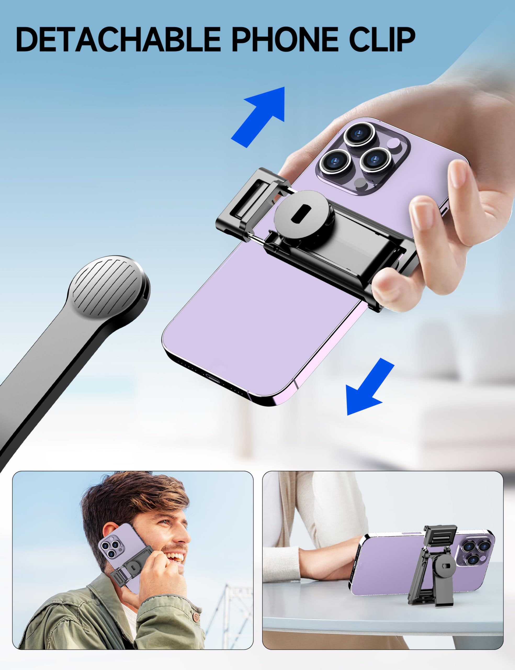 Selfie Stick, 41'' Extendable Phone Tripod Stand with Phone Holder & Detachable Remote, 360° Rotation Selfie Stick Tripod for Cell Phone Compatible with iPhone, Android, Samsung
