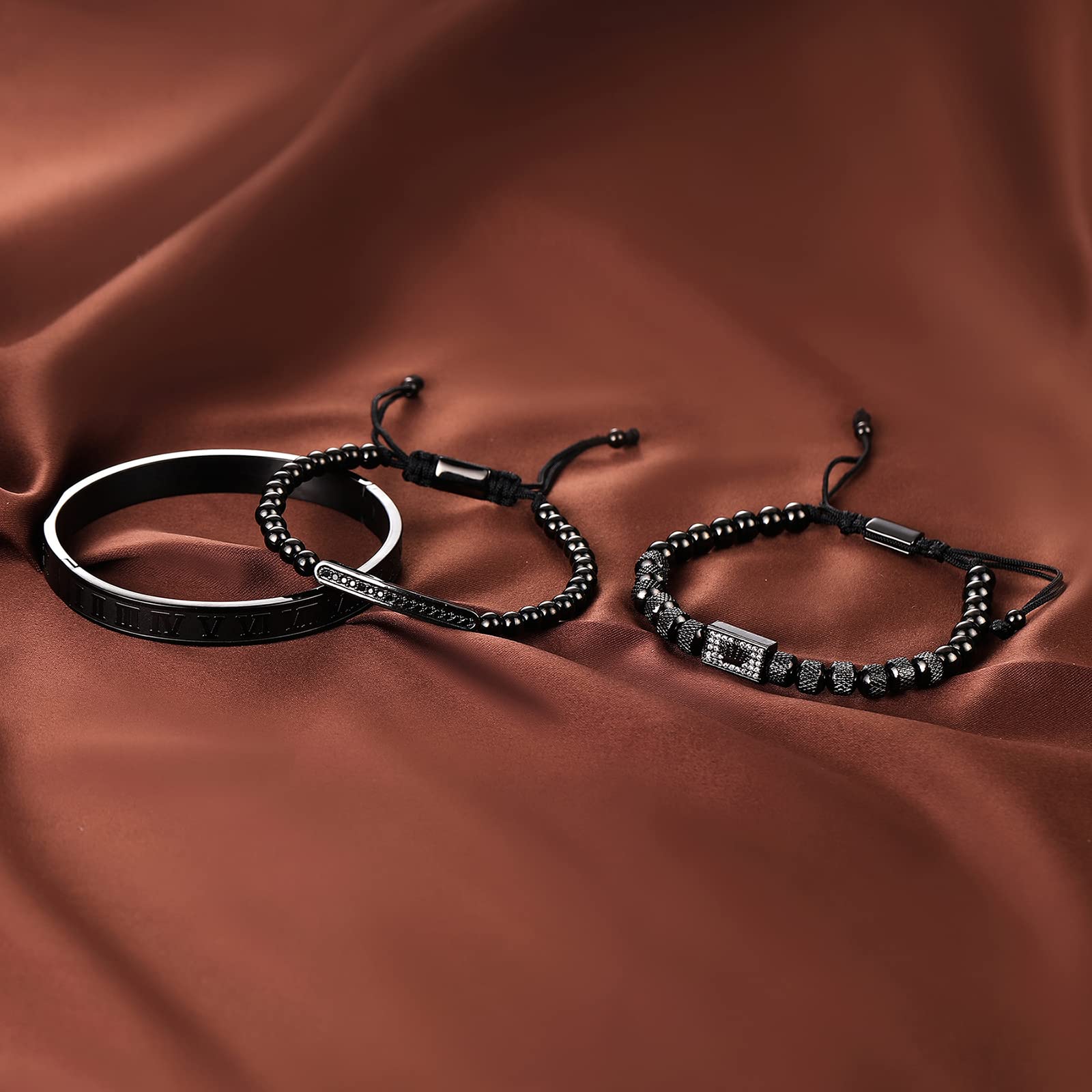 WFYOU 3PCS Stainless Steel Bracelets for Men Gold Roman Numeral Bangle Bracelet Twisted Cable Bracelet Adjustable Cuff Bracelet Mens Luxury Jewelry Bracelets Gifts