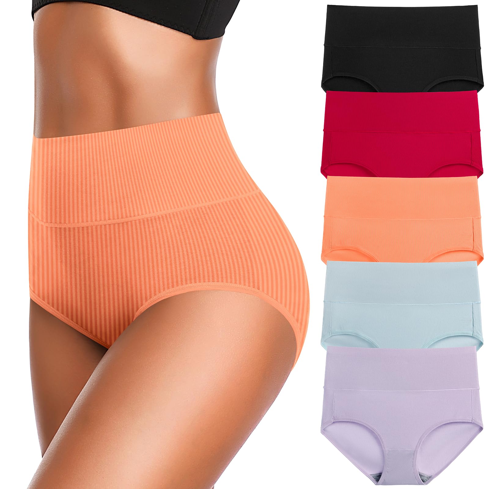 Women's High Waist Cotton Underwear Super Stretchy Briefs Full Coverage Panties Soft Women Panties 5-Pack