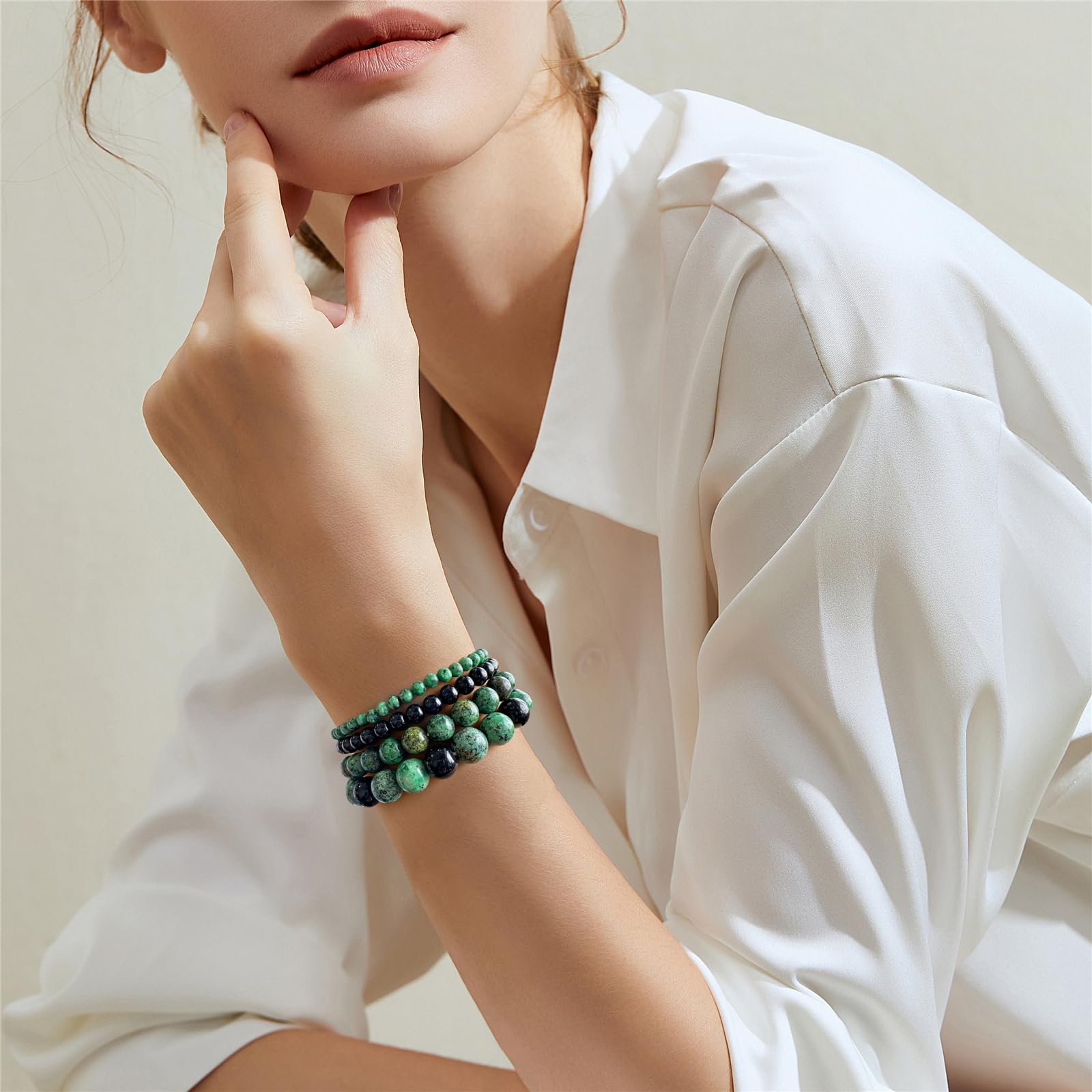 4pcs Beaded Bracelets for Women,Natural Healing Crystal Gemstones Bracelet,Anxiety Stress Relief Bracelet Handmade purple Jewelry Gifts for Women