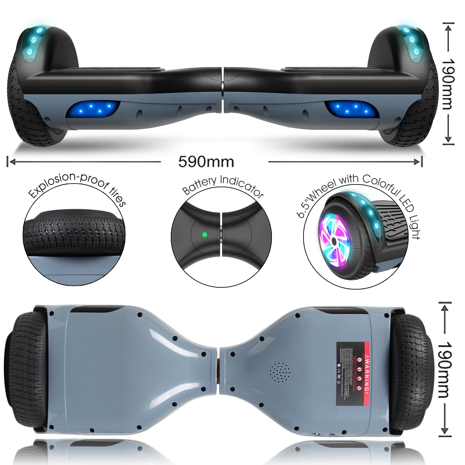 LIEAGLE Hoverboard, 6.5" Self Balancing Scooter Hover Board with Bluetooth Wheels LED Lights for Kids Adults