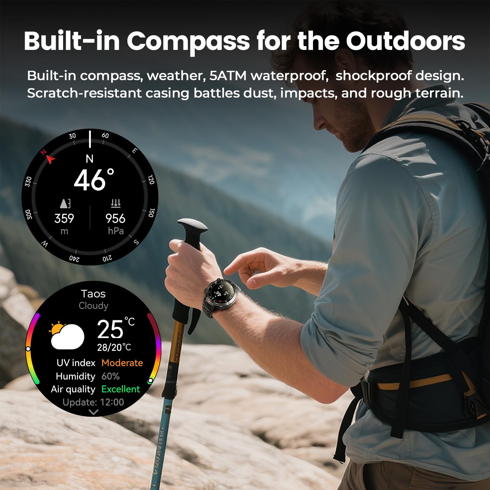 WalkerFit Smart Watch for Men, 1.43" Round AMOLED, 5ATM Waterproof, Heart Rate & Sleep Monitor,Long Battery,Outdoor Fitness Activity Tracker,Voice Control&Bluetooth Call,Compatible with iPhone Android