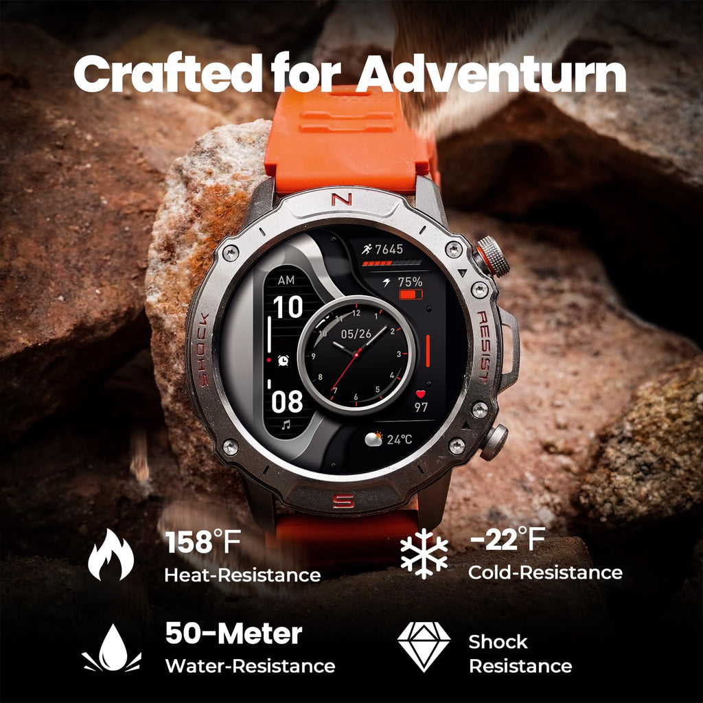 WalkerFit Smart Watch for Men, 1.43" Round AMOLED, 5ATM Waterproof, Heart Rate & Sleep Monitor,Long Battery,Outdoor Fitness Activity Tracker,Voice Control&Bluetooth Call,Compatible with iPhone Android