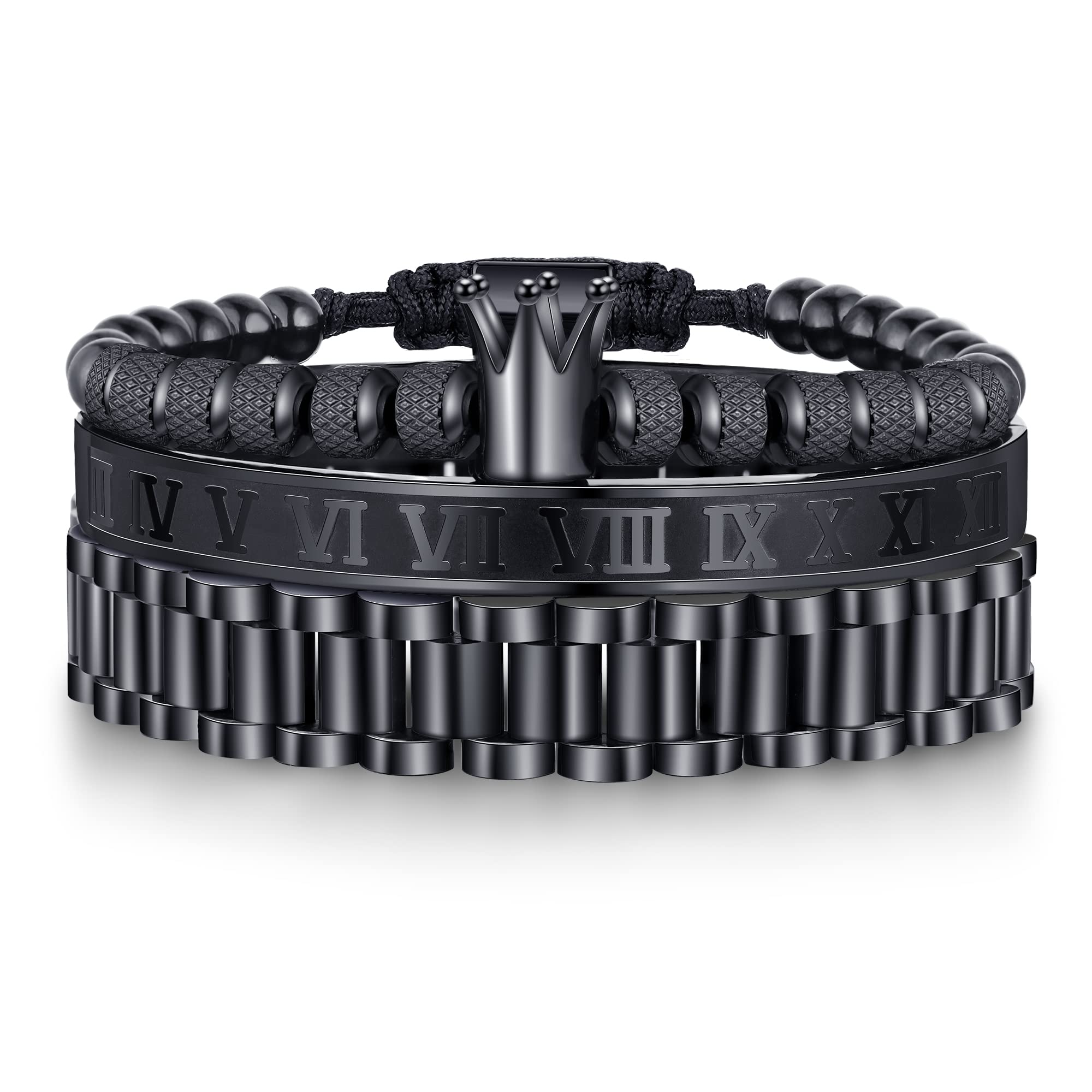 WFYOU 3PCS Stainless Steel Bracelets for Men Gold Roman Numeral Bangle Bracelet Twisted Cable Bracelet Adjustable Cuff Bracelet Mens Luxury Jewelry Bracelets Gifts