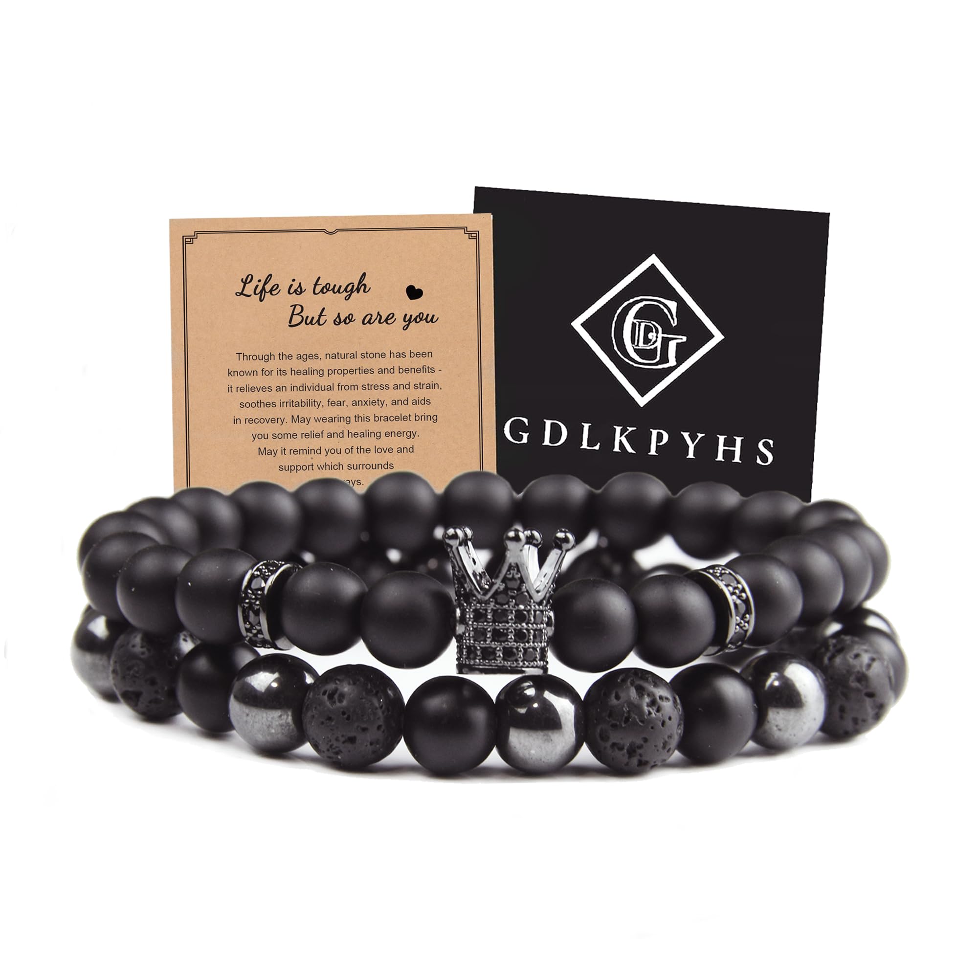 Black Obsidian Bracelet for Men - Black Tourmaline Beaded Bracelets - Mens Bracelet Set 8MM Black Onyx Hematite Lava Stone Beads Triple Protection Bracelet for Men Women Gifts