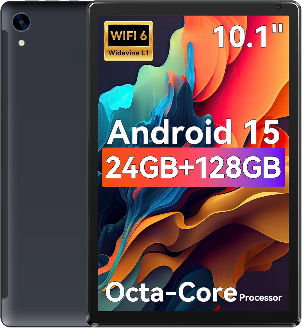 Tablet,10.1" Android Tablet with Octa-core Processor 24GB RAM 128GB ROM HD IPS Touchscreen 8H Battery, Wi-Fi 6, BT 5.0, Dual Camera, Android 15 Tablets 2025