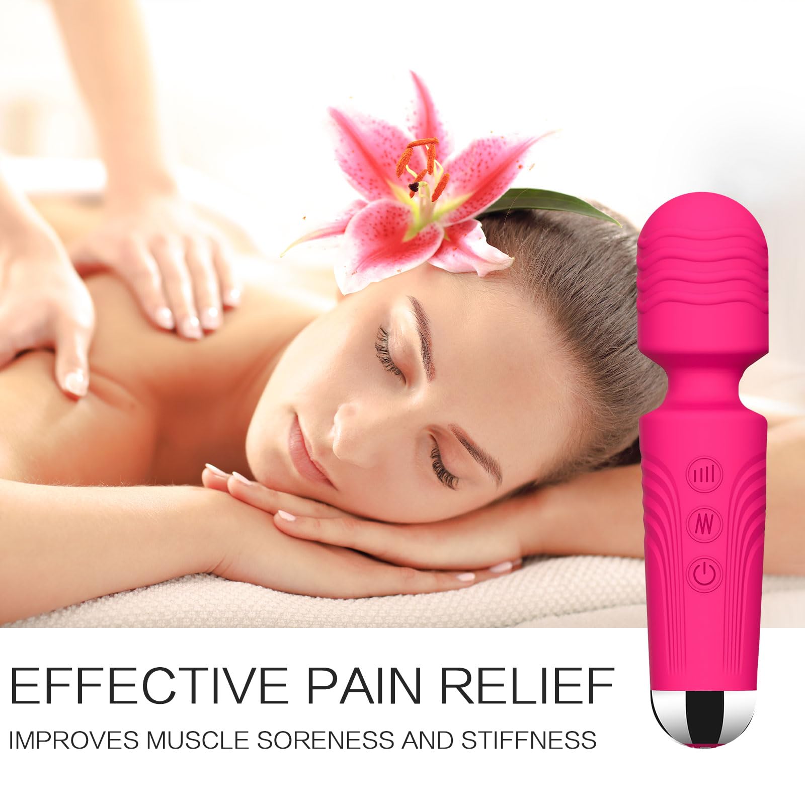 Vibrator Wand,Adult Sex Toy Wand, G Spot Dildo, Clit Vibrator, Sex Vibrators,Clitoris Stimulation,with 8 Speeds & 20 Patterns,Fully Waterproof,Vibrating Wand for her Pleasure (Rose Red)