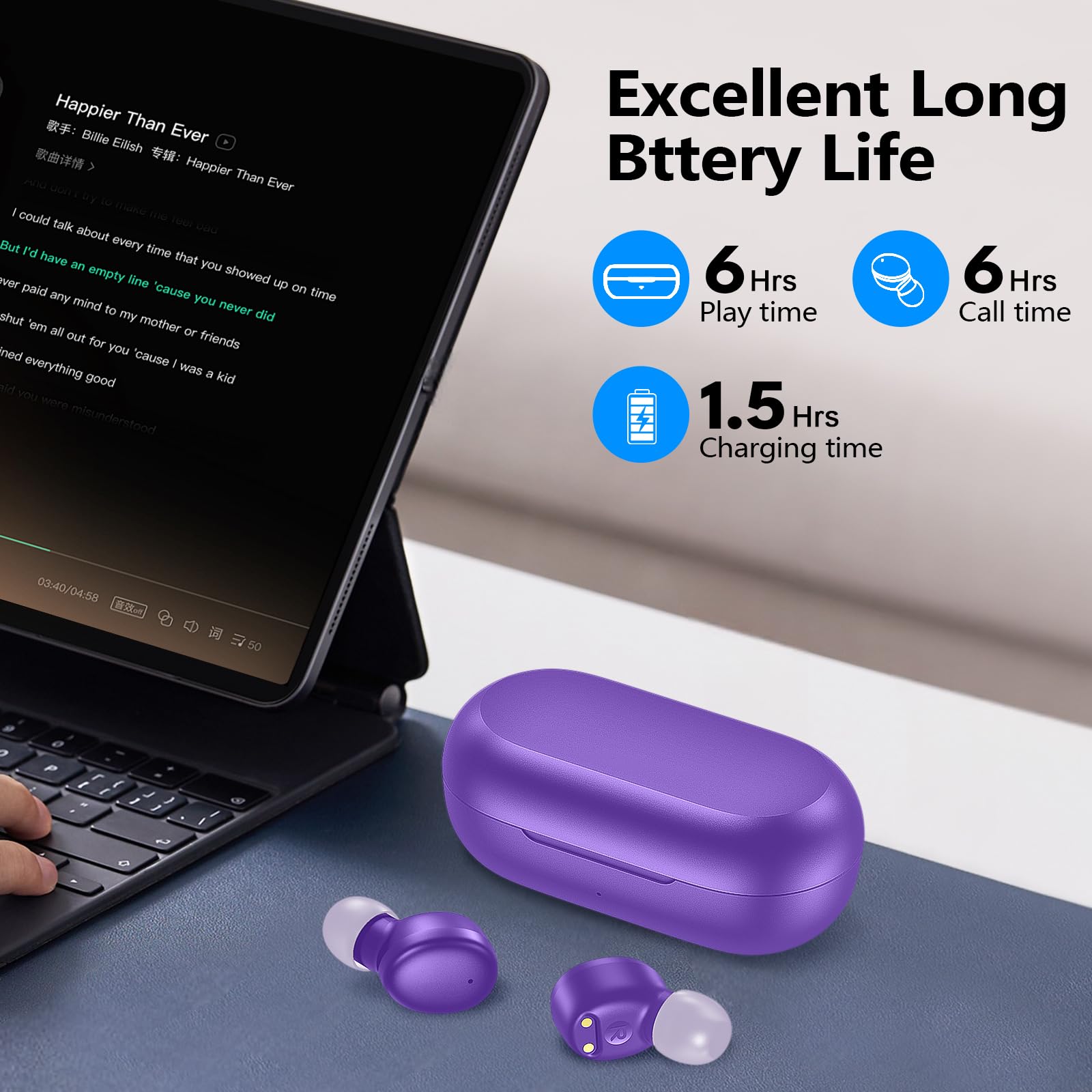 kurdene Wireless Earbuds Bluetooth 5.3 in Ear Buds Light Weight Headphones,Deep Bass Sound,Built in Mics Headset,Clear Calls Earphones for Sports Workout