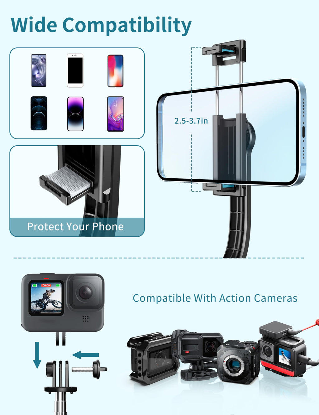 Selfie Stick, 41'' Extendable Phone Tripod Stand with Phone Holder & Detachable Remote, 360° Rotation Selfie Stick Tripod for Cell Phone Compatible with iPhone, Android, Samsung