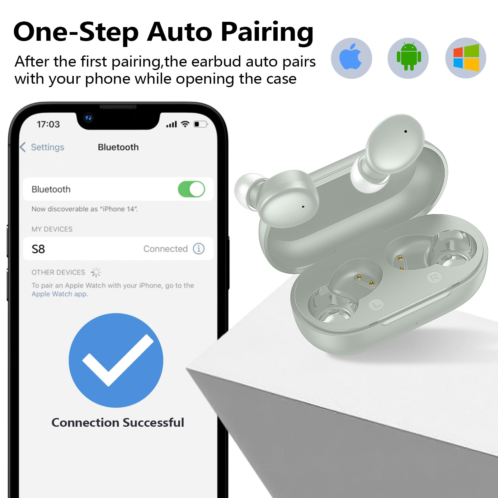 kurdene Wireless Earbuds Bluetooth 5.3 in Ear Buds Light Weight Headphones,Deep Bass Sound,Built in Mics Headset,Clear Calls Earphones for Sports Workout