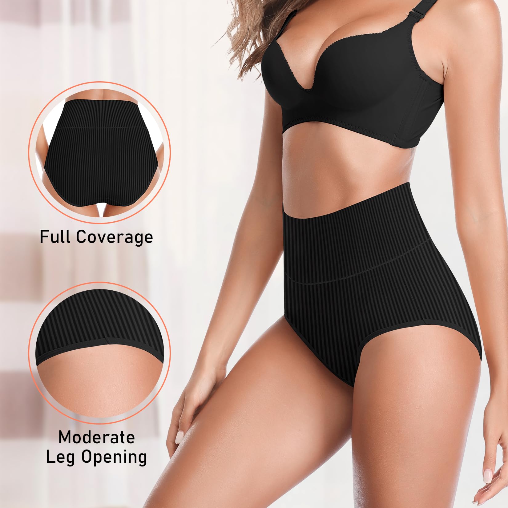 Women's High Waist Cotton Underwear Super Stretchy Briefs Full Coverage Panties Soft Women Panties 5-Pack