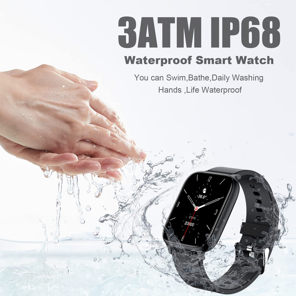 Smart Watch for Men Women Compatible with iPhone Samsung Android Phone 1.83 inch Full Touch Screen IP68 Waterproof Bluetooh Fitness Tracker Heart Rate/Sleep Monitor, Black
