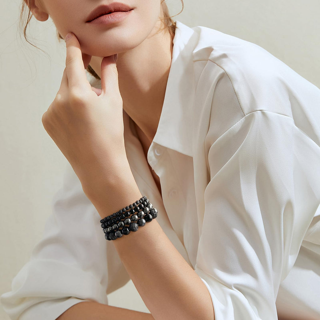 4pcs Beaded Bracelets for Women,Natural Healing Crystal Gemstones Bracelet,Anxiety Stress Relief Bracelet Handmade purple Jewelry Gifts for Women