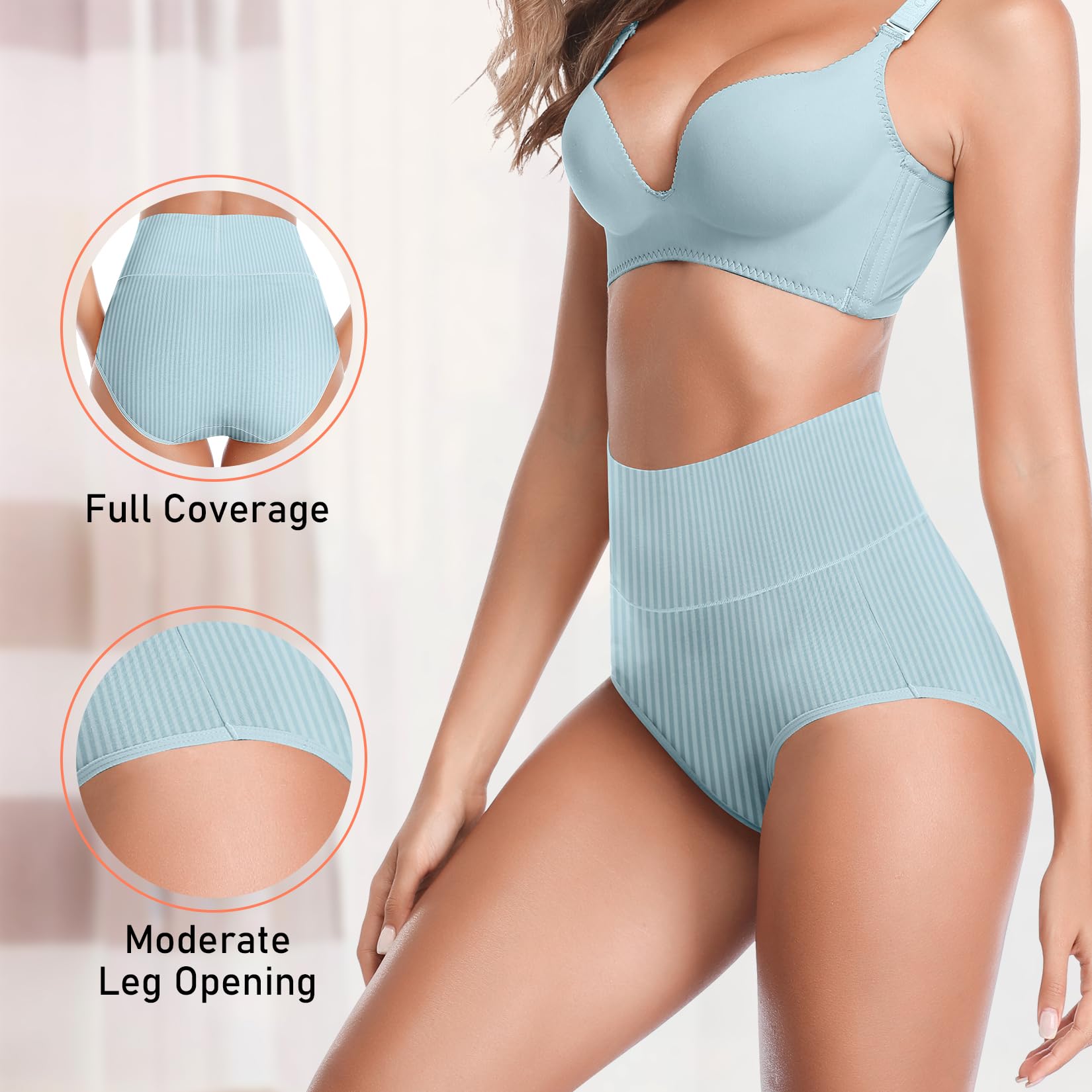 Women's High Waist Cotton Underwear Super Stretchy Briefs Full Coverage Panties Soft Women Panties 5-Pack