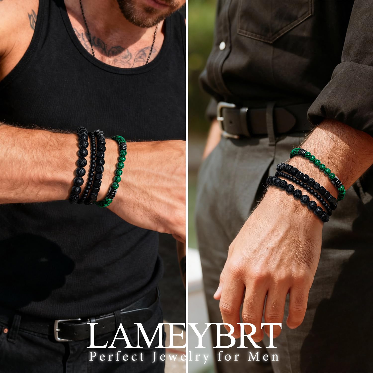 Men’s Bracelet Set Multi - Tiger Eye/Matte Agate/Lava Rock Gifts for Birthday/Anniversary/Christmas