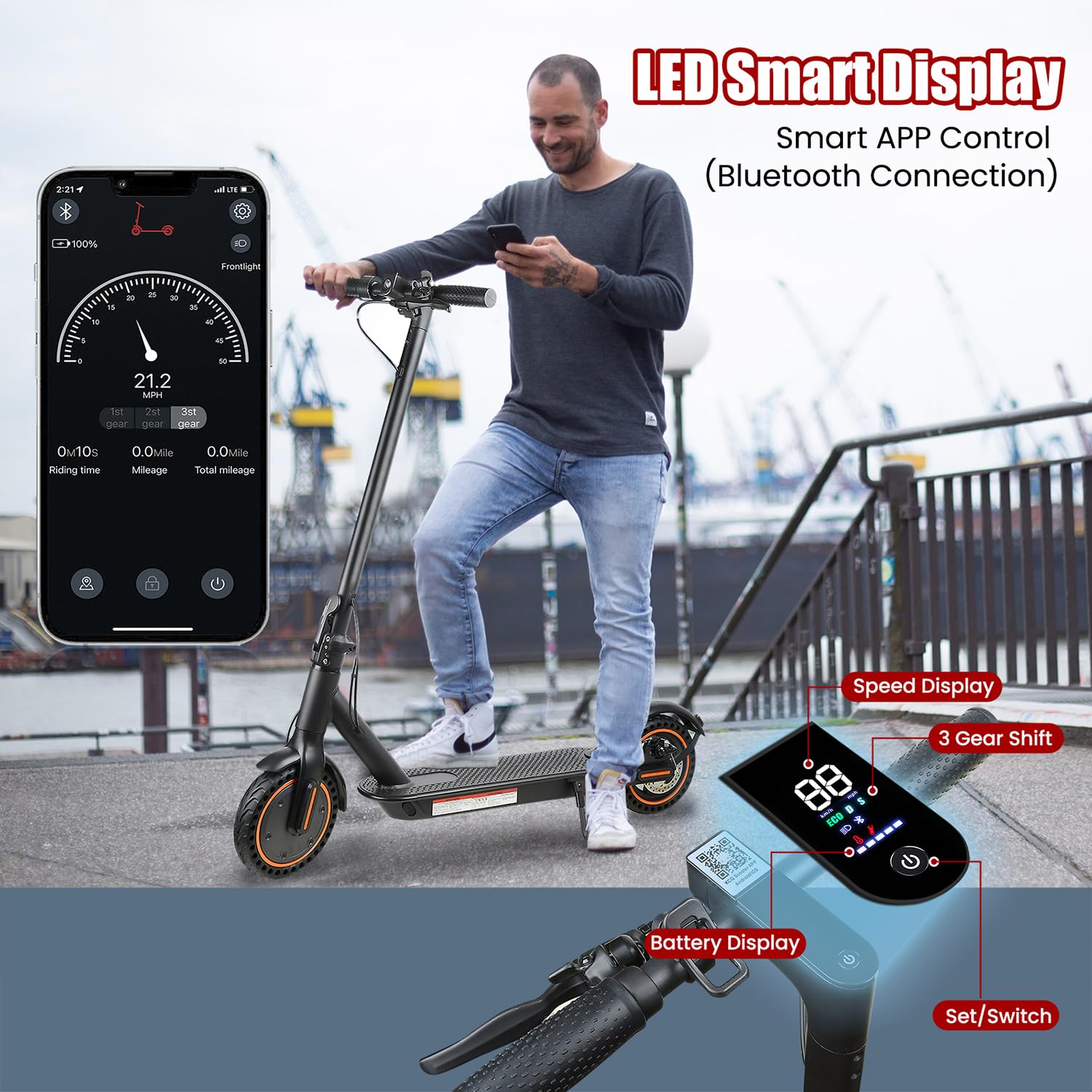 Electric Scooter for Adults, 8.5" Solid Tires, 350/500W Motor, 16/19MPH Max Speed & 12/21 Miles Range, Portable Foldable E-Scooter with Smart APP, Cruise Control, Dual-Brake System（Two Models）