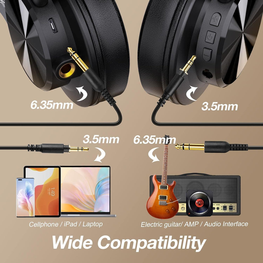 OneOdio A70 Bluetooth Over Ear Headphones, Wireless Headphones with 72H Playtime, Hi-Res, Built-in Mic, 3.5mm/6.35mm Wired Audio Jack for Studio Monitor & Mixing DJ Guitar AMP, Computer Laptop PC