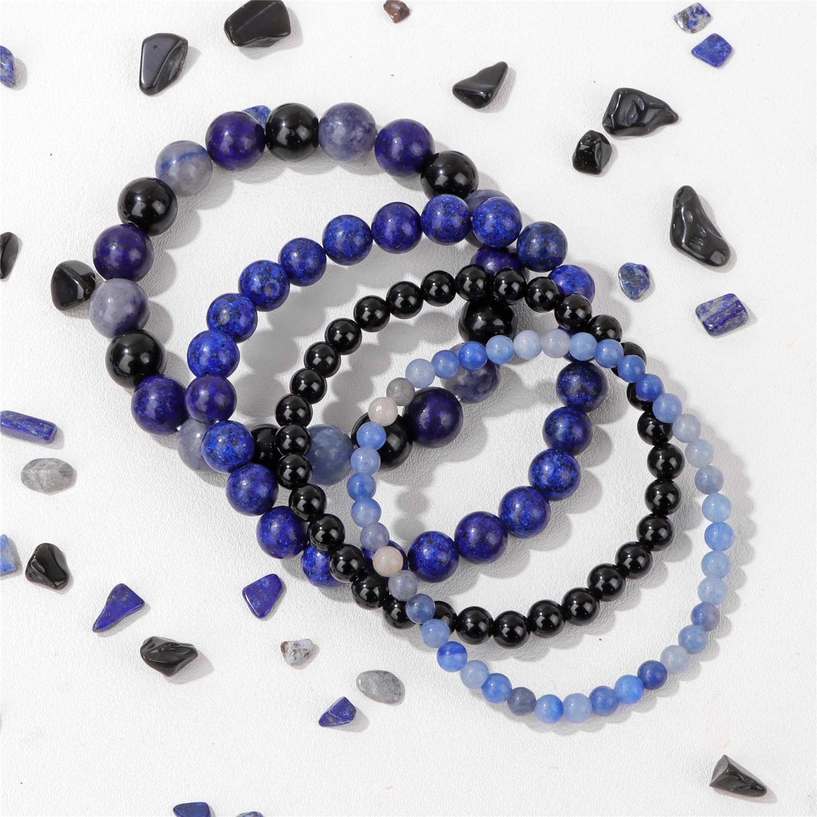 4pcs Beaded Bracelets for Women,Natural Healing Crystal Gemstones Bracelet,Anxiety Stress Relief Bracelet Handmade purple Jewelry Gifts for Women