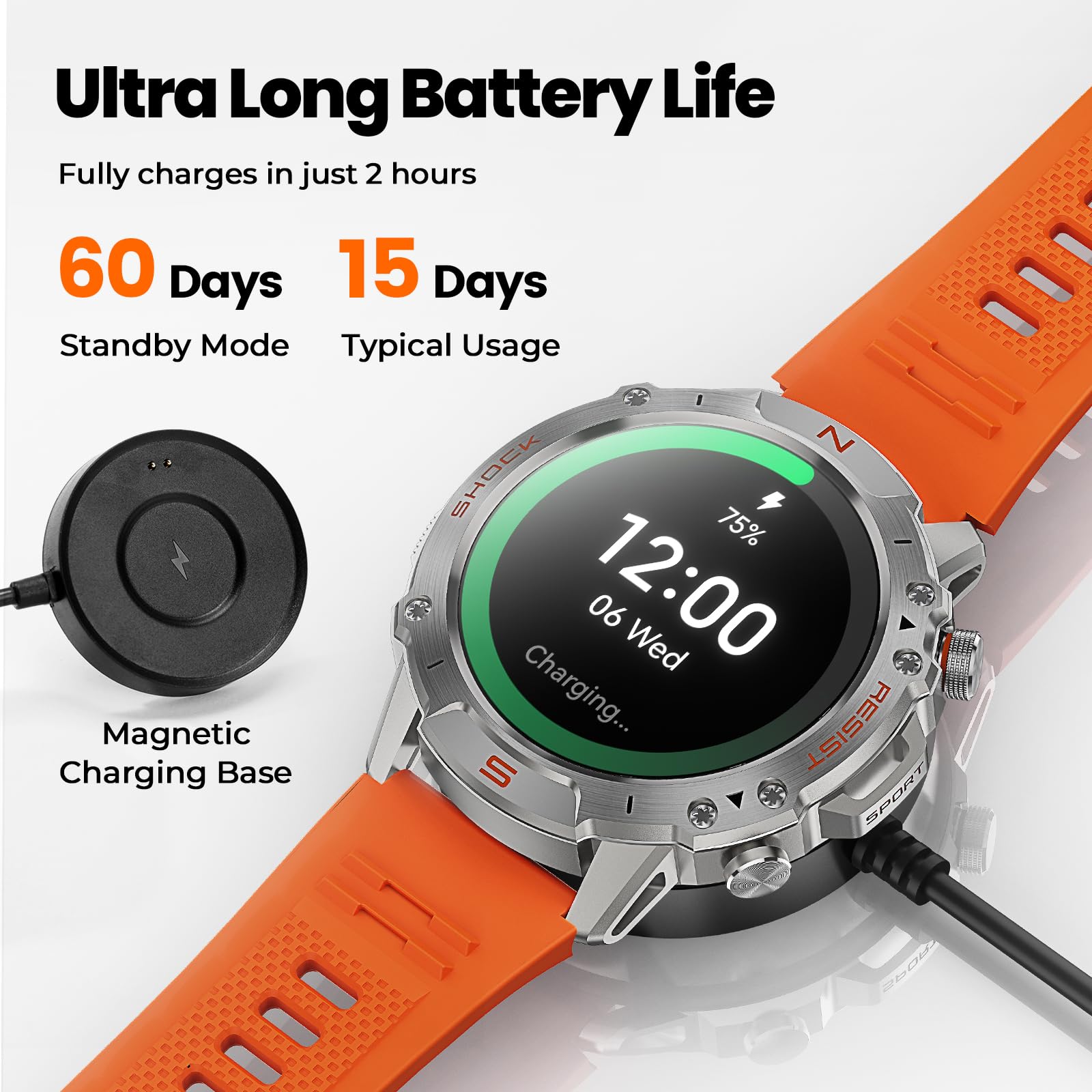 WalkerFit Smart Watch for Men, 1.43" Round AMOLED, 5ATM Waterproof, Heart Rate & Sleep Monitor,Long Battery,Outdoor Fitness Activity Tracker,Voice Control&Bluetooth Call,Compatible with iPhone Android