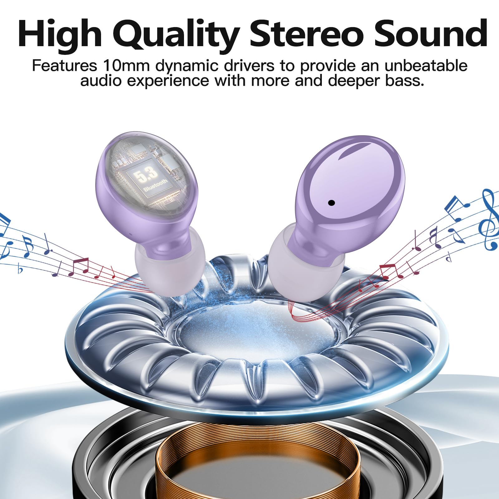 kurdene Wireless Earbuds Bluetooth 5.3 in Ear Buds Light Weight Headphones,Deep Bass Sound,Built in Mics Headset,Clear Calls Earphones for Sports Workout