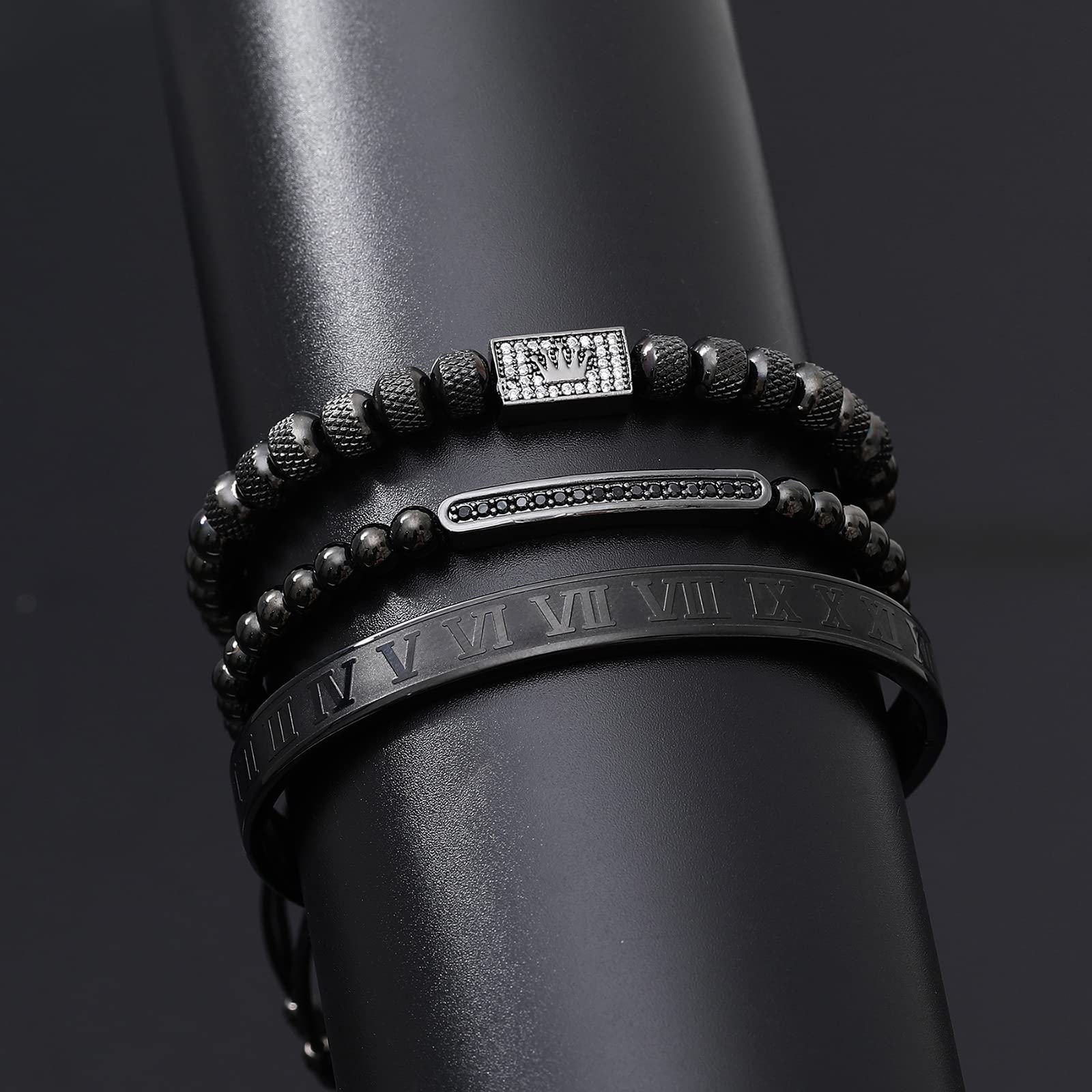 WFYOU 3PCS Stainless Steel Bracelets for Men Gold Roman Numeral Bangle Bracelet Twisted Cable Bracelet Adjustable Cuff Bracelet Mens Luxury Jewelry Bracelets Gifts